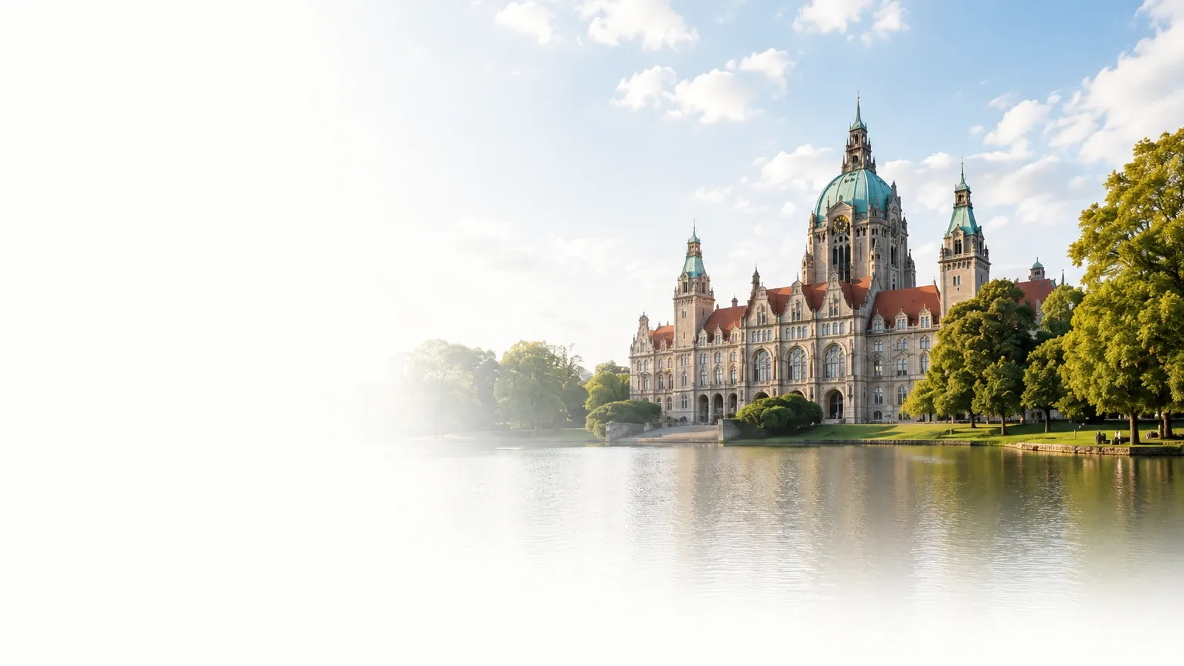 Das Neue Rathaus in Hannover spiegelt sich im Maschteich